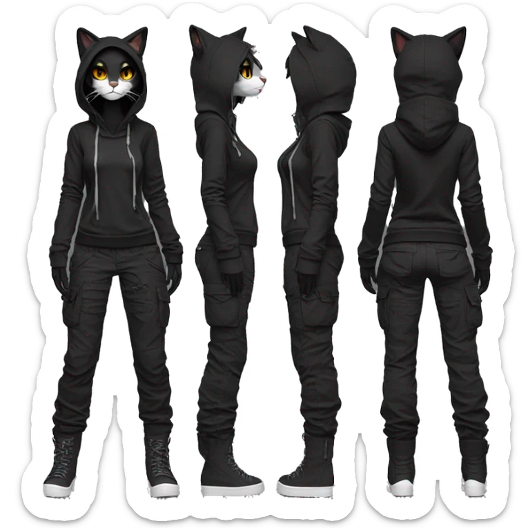 Edgy Anthro cool pretty dark cat-fursona techwear cargo pants hoodie sticker