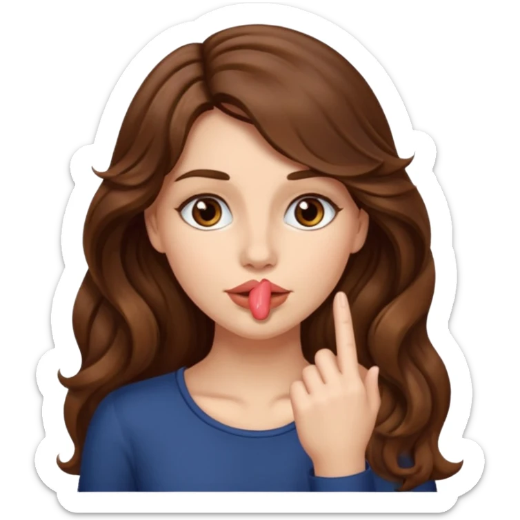 I want her hair to be long, wavy, brown, and fair-skinned, and for her to put her finger on her lips. sticker