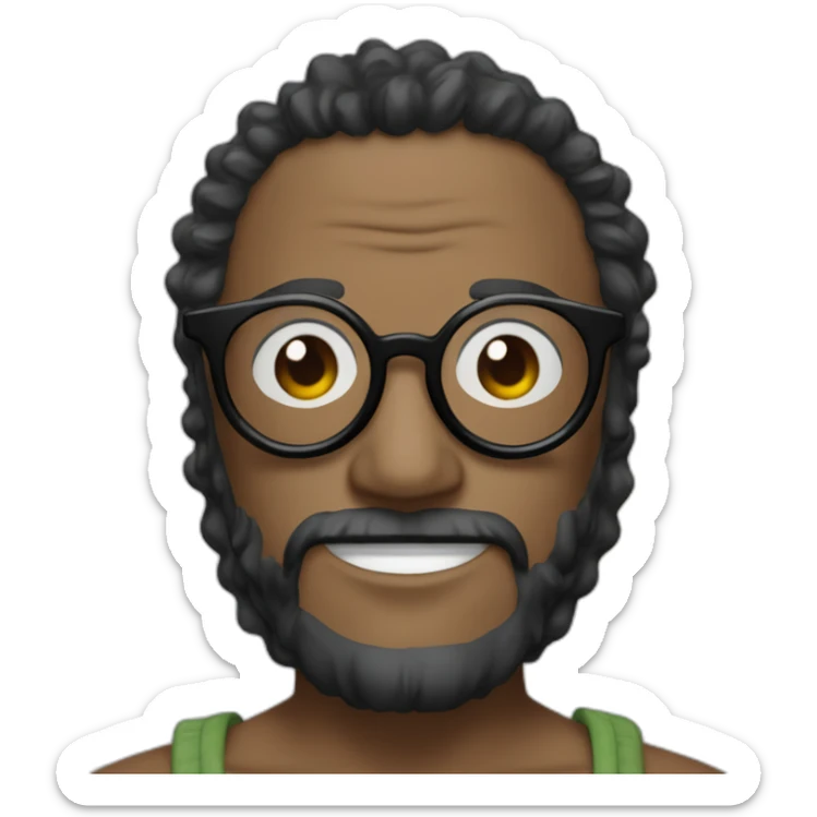 Homme noir avec de grande lunettes et des tresses portant un tshirt One Piece sticker