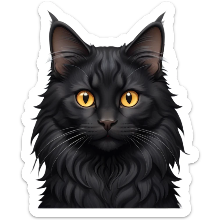 cinematic-black-maine-coon-cat-portrait-emoji,-head-tilted-playfully-and-inquisitively,-sleek--black-fur,-simplified-yet-adorable-features,-highly-detailed,-glowing-with-a-warm,-friendly-glow  sticker
