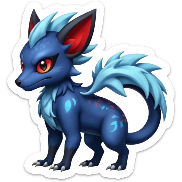 Colorful esoteric shiny glowing scaly scary cool badass edgy Zorua-Absol-Salandit-fusion (full body) sticker