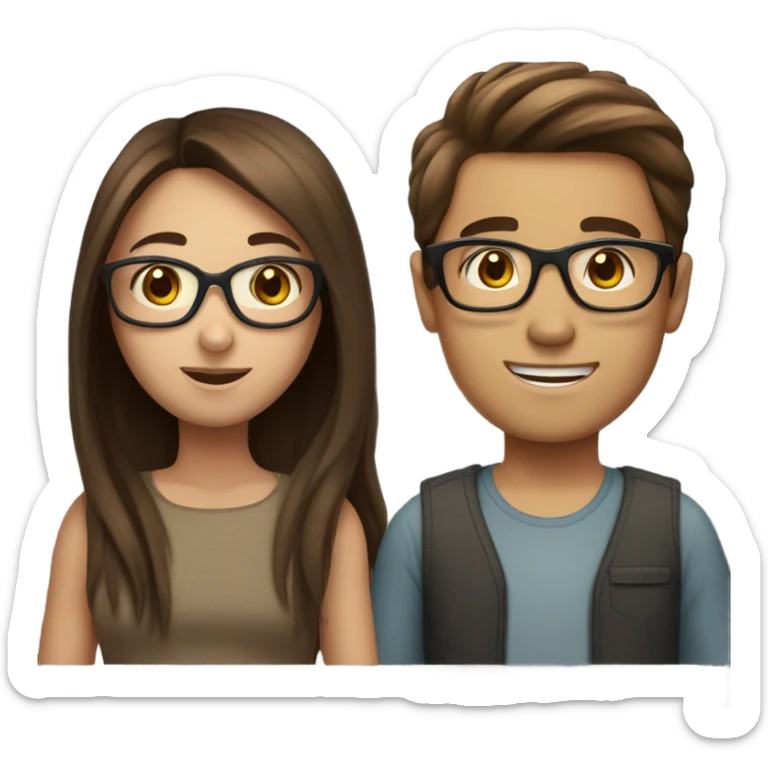 Girl with straight Brown Long hair and boy with a glasses and Brown hair sticker