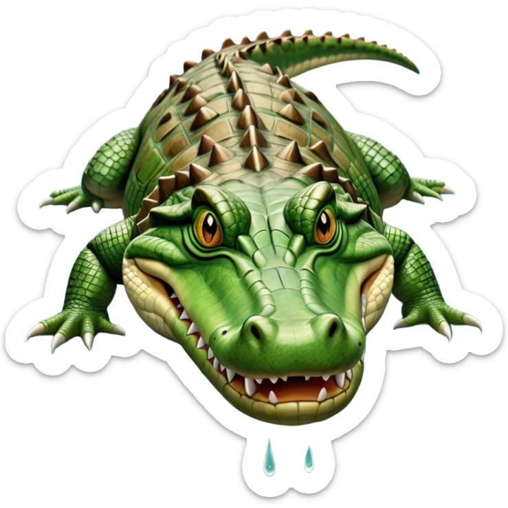 cinematic-crocodile-realistic-full-body-on all fours-emoji,-massive-scaled-body-partially-submerged-in-shallow-water,-head-tilted-dramatically,-rough-green-and-brown-hide-textured-with-deep-ridges,-simplified-yet-realistic-focused-features, head held high sticker
