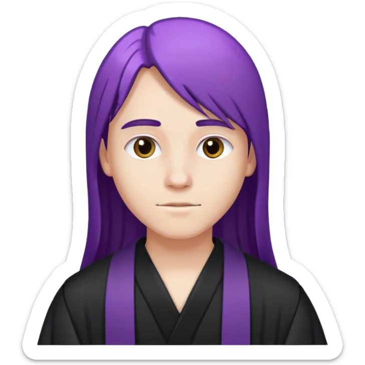Purple long straight hair white teenager with black robe  sticker