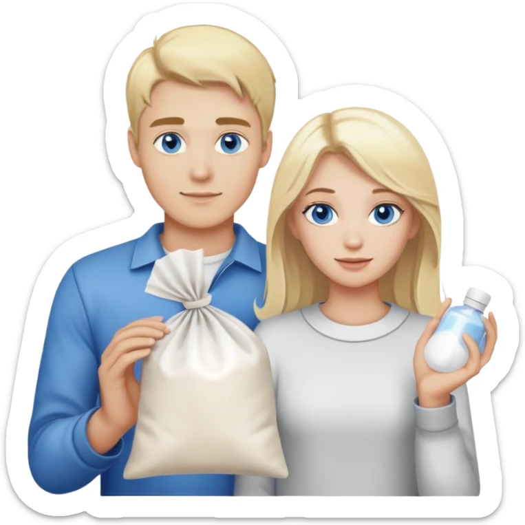 Blonde guy with blue eyes and blonde girl holding a bag of white powder sticker