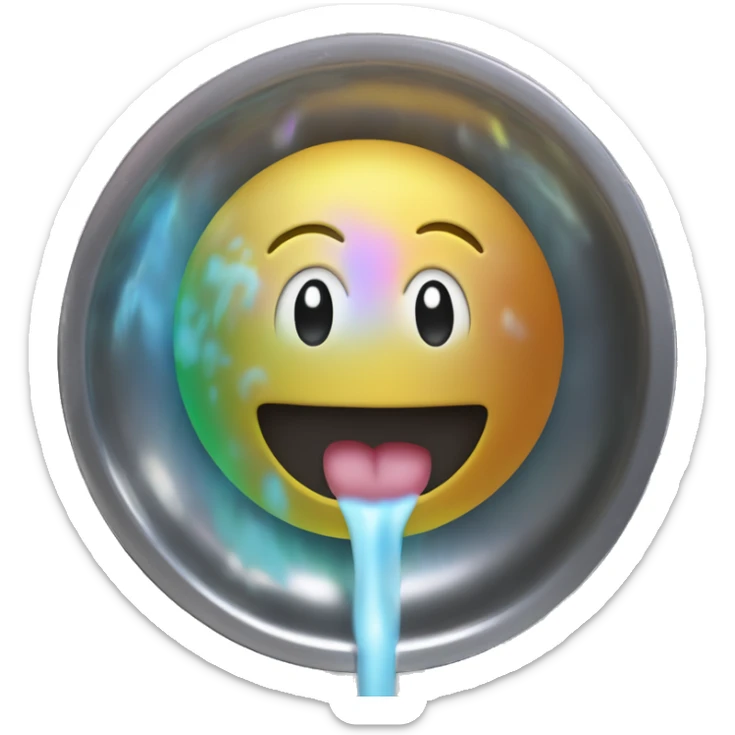 The word "Rinsed" in holographic metallic colors that melts and goes down the drain  sticker