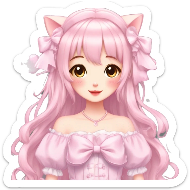 Shiny Blushing Cute Kawaii Beautiful Pastel Lolita Anime Catgirl Trending Style Cottagecore Pastelcore  full body sticker