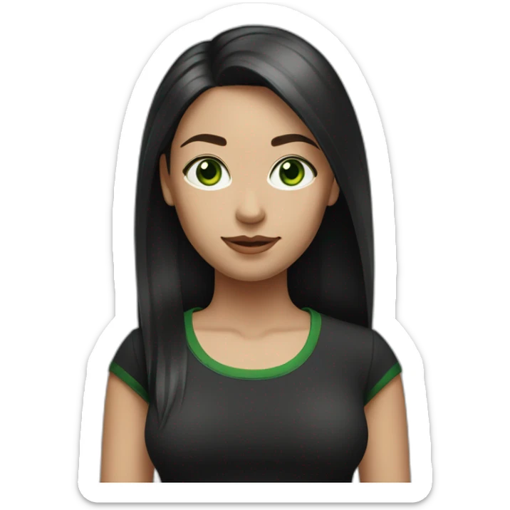 woman with long straight ruby hair, white skin, green eyes and black tshirt sticker