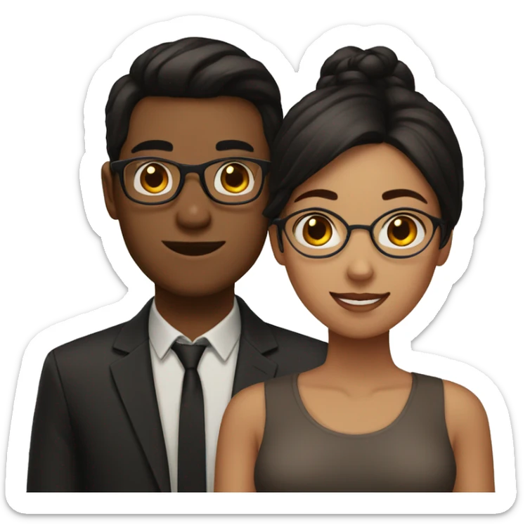 a couple. dark brown boy with glasses and black hair and a brown girl with straight hair  sticker
