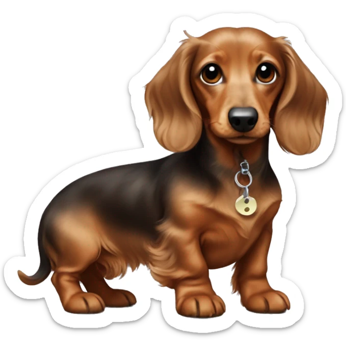 puppy longhair dachshund fair colours and her owner a short and curly hair man sticker