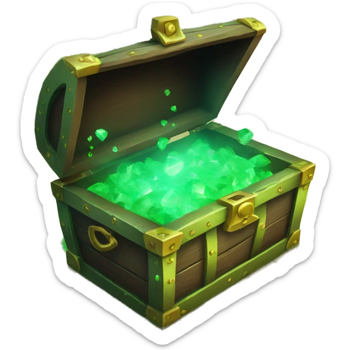 open treasure chest with green smoke coming out and green diamonds on the floor sticker