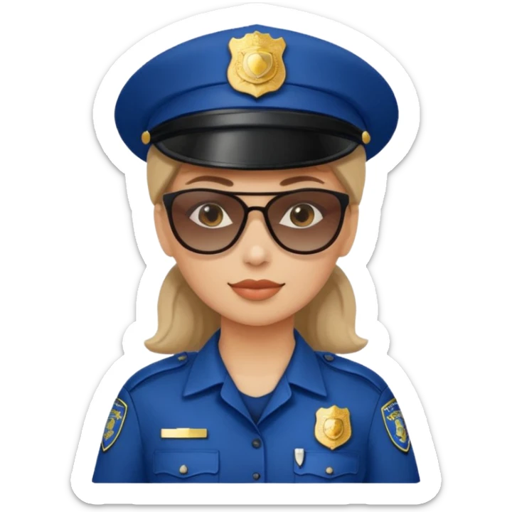 woman police with hair style and hats and sun glasses sticker