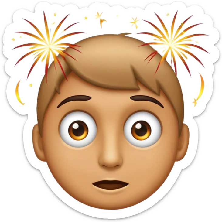 classic emoji style face with wide eyes and fireworks in the background sticker