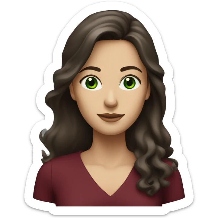 Long haired, Brunette woman with green eyes and burgundy dress sticker