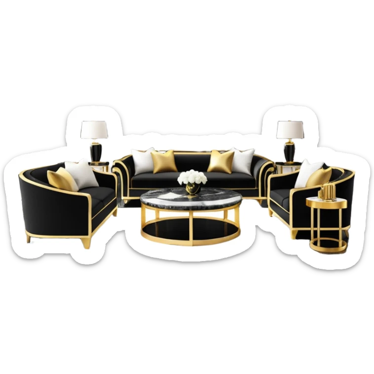 Luxurious black marble living room with gold and white accents  sticker