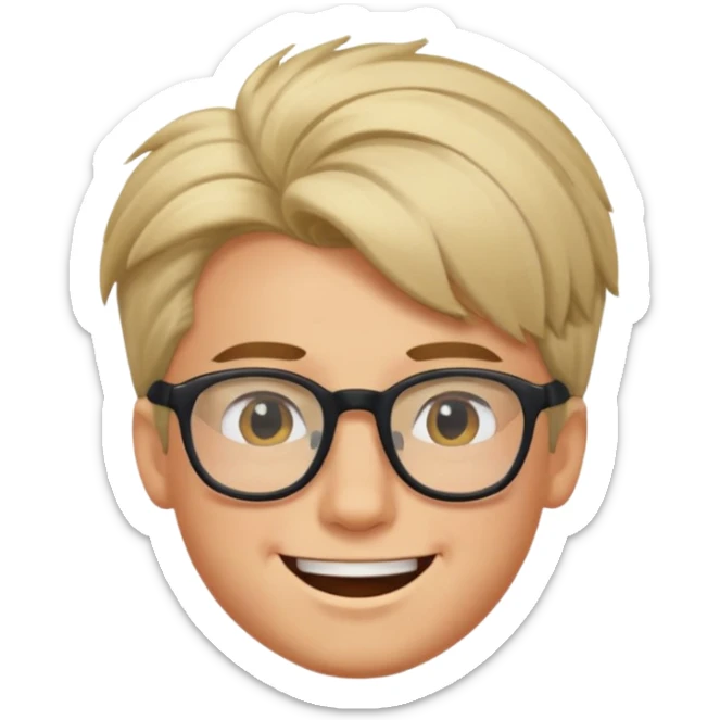 un ragazzo con gli occhiali e capelli in avavnti che fa l'occhiolino ed è felice sticker
