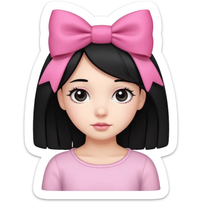 Girl with cute black  eyes  and black hair and pink bow in her side of her hair sticker