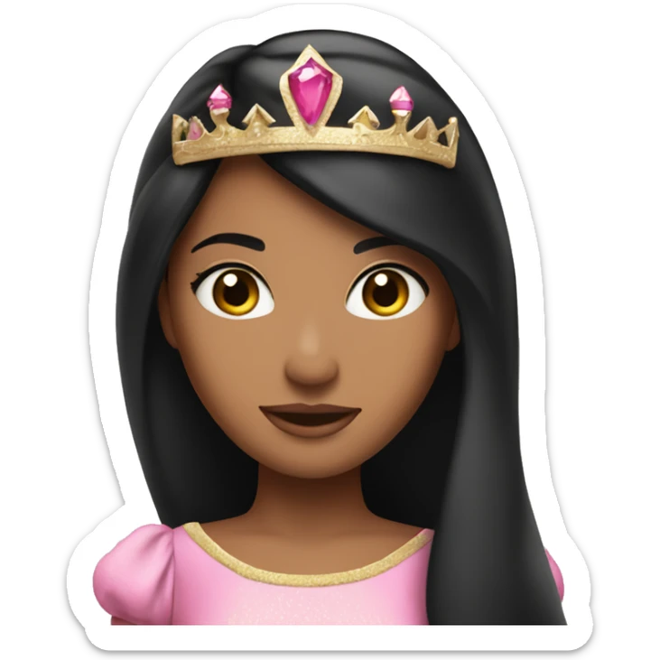 tan skin princess with crown and long straight black hair wearing pink princess dress sticker
