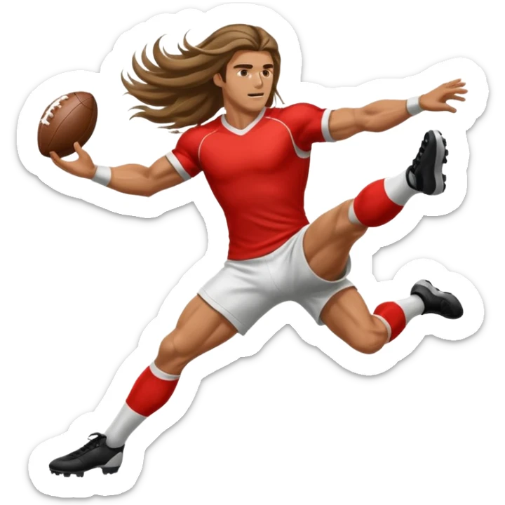 Long Haired Football Players, Male player with long hair kicking ball sticker