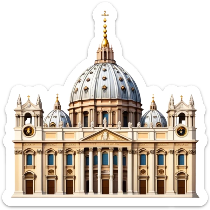 Cinematic Realistic St. Peter's Basilica Landmark Emoji, depicted with majestic, ornate architecture rendered with lifelike detail and regal lighting. sticker