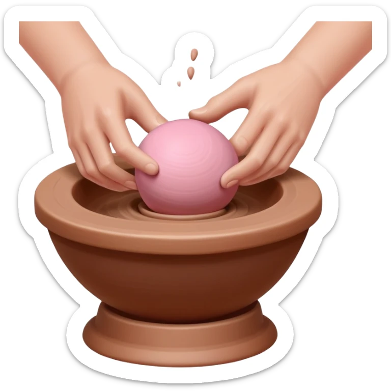one hand throwing a pink ball of clay onto a pottery wheel sticker