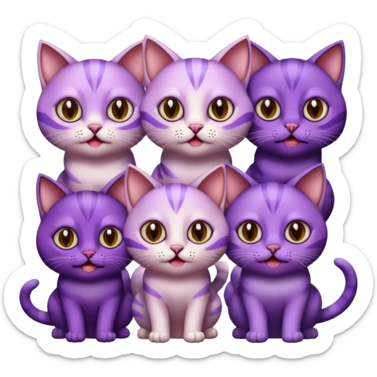 A bunch of purple cats with huge eyes smelly lines and their massive brown tongues out sticker
