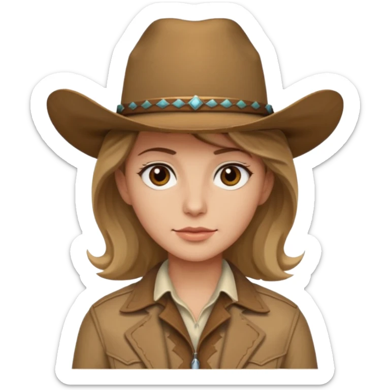Ennis Del Mar with brown eyes, dark blonde hair, ivory shirt, brown jacket and cowboy hat sticker