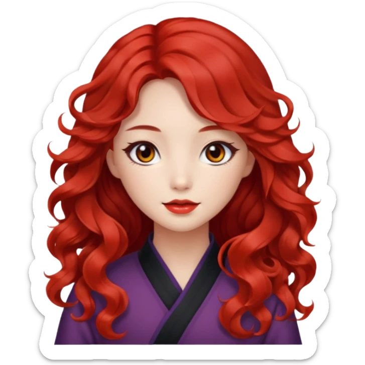 Beautiful girl, red hair,wavy hair，long hair,Black eyes,Chinese con lente sticker