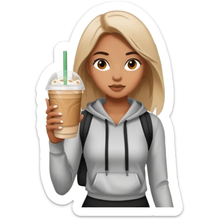 A girl on a hot girl walk in athleisure holding an iced latte sticker