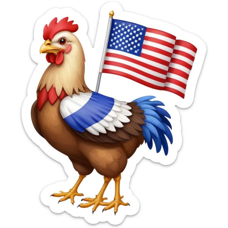 An chicken carries French flag is beating with an Eagle carries the USA flag sticker