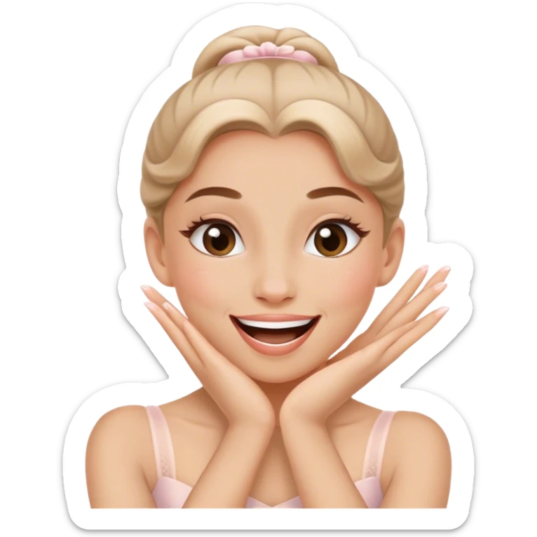 The ballerina laughs sweetly, covering her mouth with her hand sticker