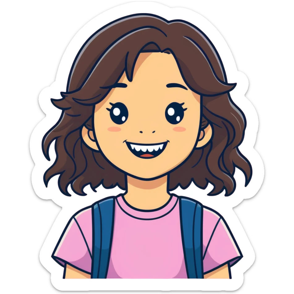 ten year old brunette girl with shoulder length wavy hair with buck teeth  sticker