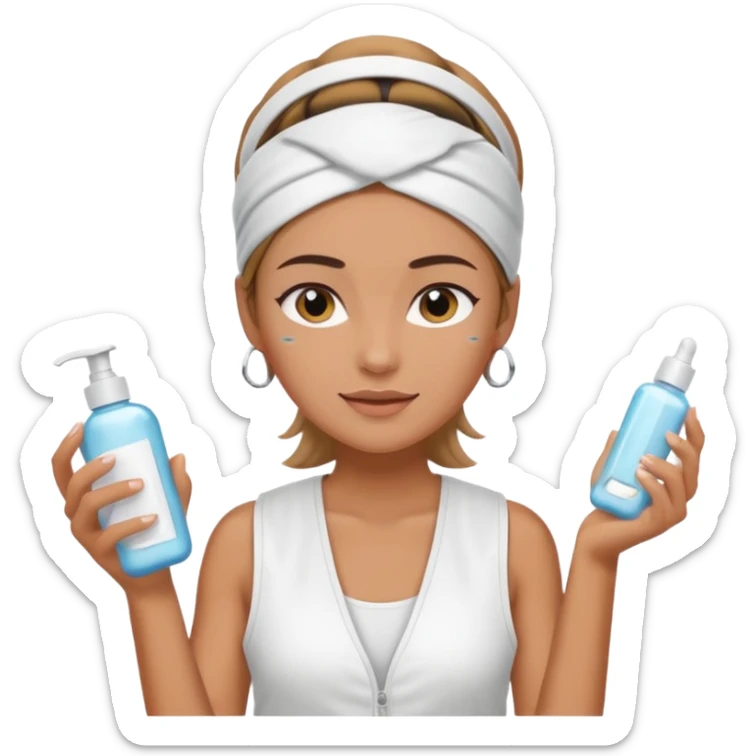 Clean girl aesthetic emoticons, apply skincare products, headband, glowing skin, white vest, soft lighting sticker