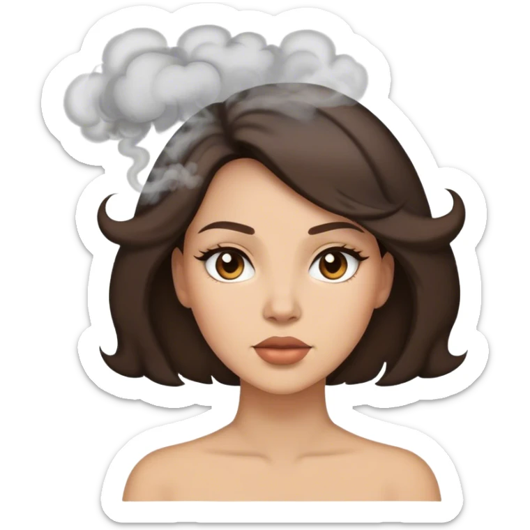 brunette woman with smoke blowing of the top of her head sticker