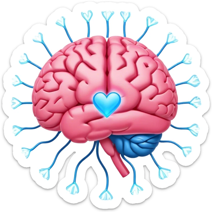 A ** pink human brain** with a energy net energy beam of thoughts... radiating loving thoughts while it rewires itself hearts  sticker