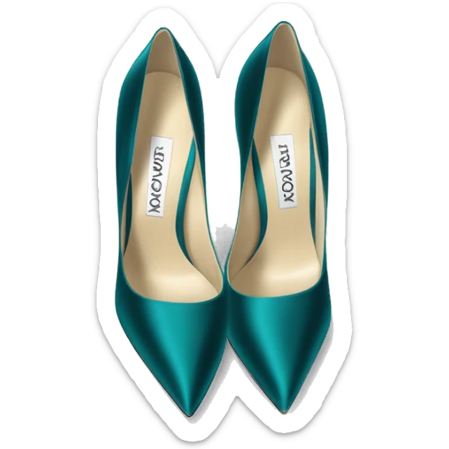 Realistic isolated top view of a pair of dark teal silk satin jimmy Choo stiletto high heel shoes. sticker
