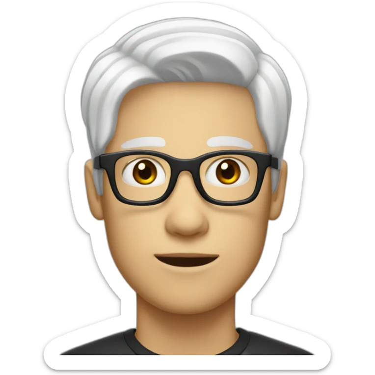 thin white teenager with white hair.  He is cross-eyed and has black glasses sticker