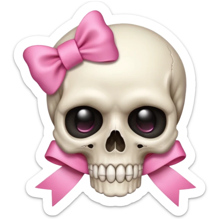 skull emoji with pink ribbon pookie not with hair sticker