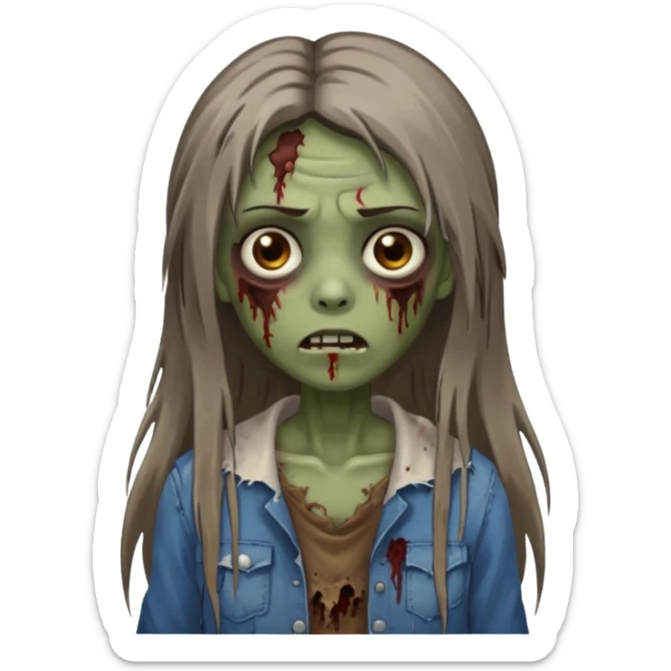 zombie girl with straight long hair and brown eyes, brown skin sticker
