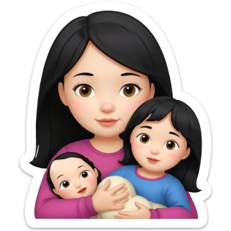 a Toddler black hair girl holding 1 russia doll sticker