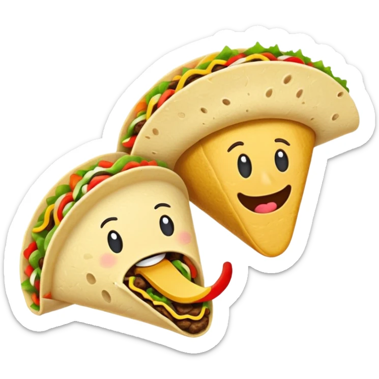 a fajita and a taco in a funny battle, emoji style sticker