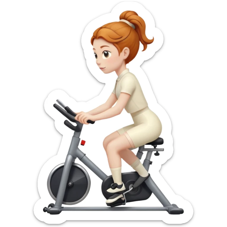 Ginger girl chignon riding stationary bike cream outfit sticker