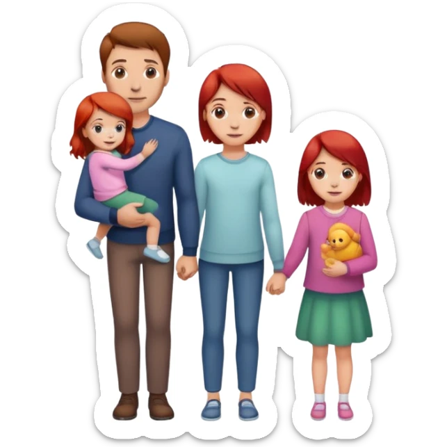 A man with brown hair holding a child, a daughter, and a girl with red hair by the hand sticker