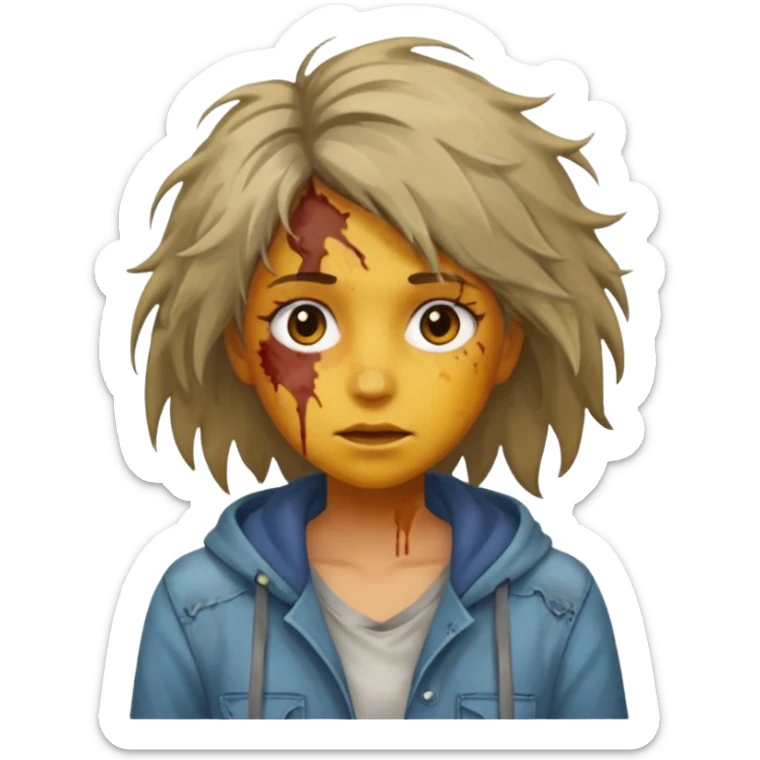 very dirty looking homeless woman very very dirty and smelly looking face only, not old with stains everywhere and messy hair and lots of stains on face sticker