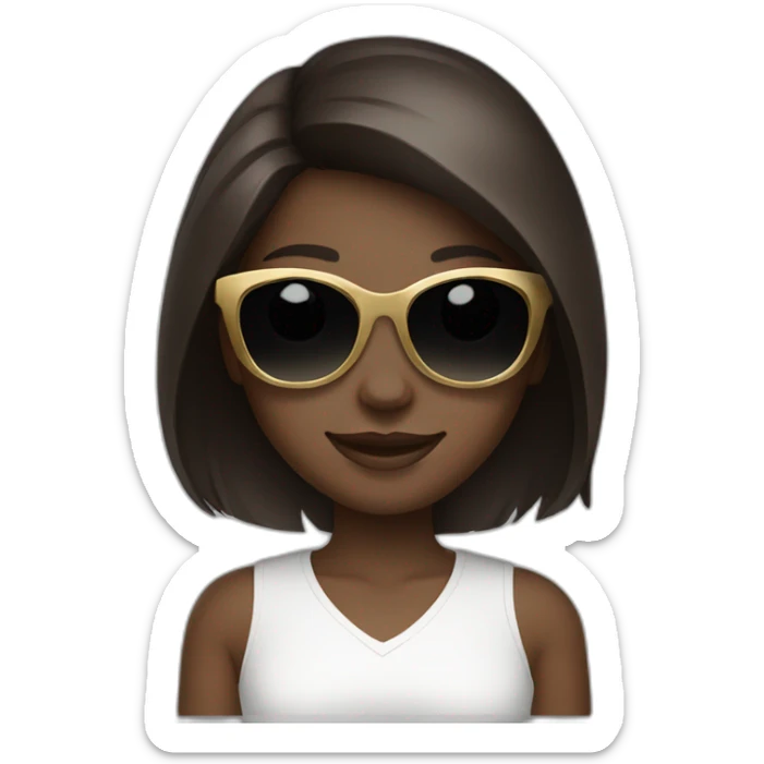 Dark Brown hair girl white skin with gold sunglasses smiling sticker