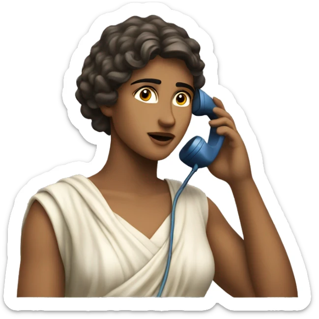Hypatia of Alexandria on the phone giving advice facing forward to right sticker