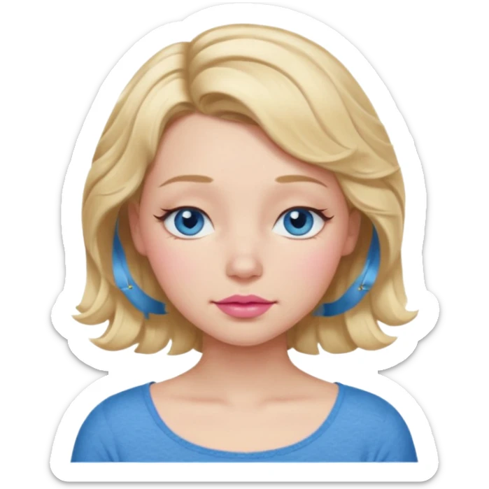 Girl Blonde short wavy hair,  blue eyes, cute blue top, long lashes, pink lips, sleeping eyes closed, zzzz  sticker
