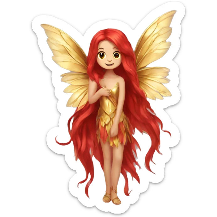 big wings, flower, Beautiful, fairy, red, gold,red, long hair sticker