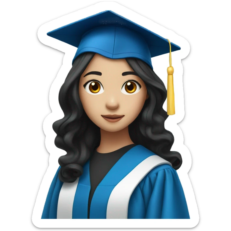 asian girl wearing blue graduation cap with long curly black hair sticker