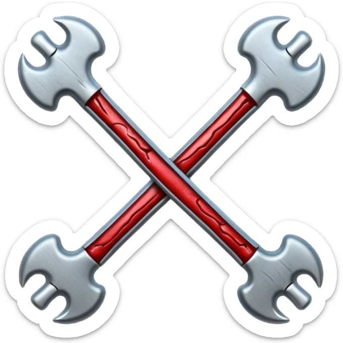 Emoji-style metallic bones with traces of blood, steel texture, dark dramatic tone, clean background sticker